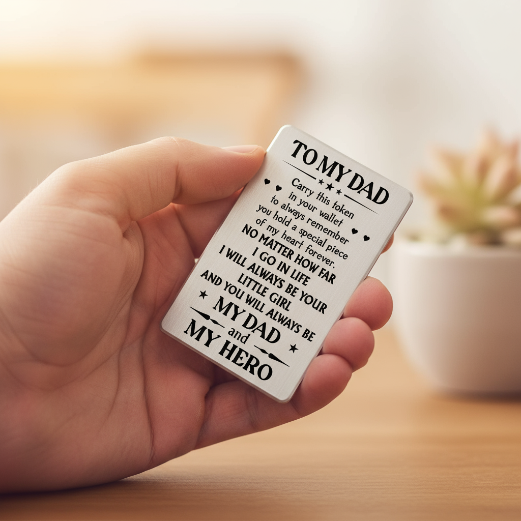 Man's hand holding Dad's Love Note Wallet Card