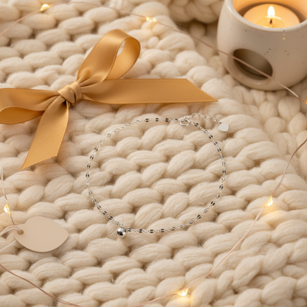 Warm and cozy gift-ready photo of Elegant Pearl Drop Silver Anklet