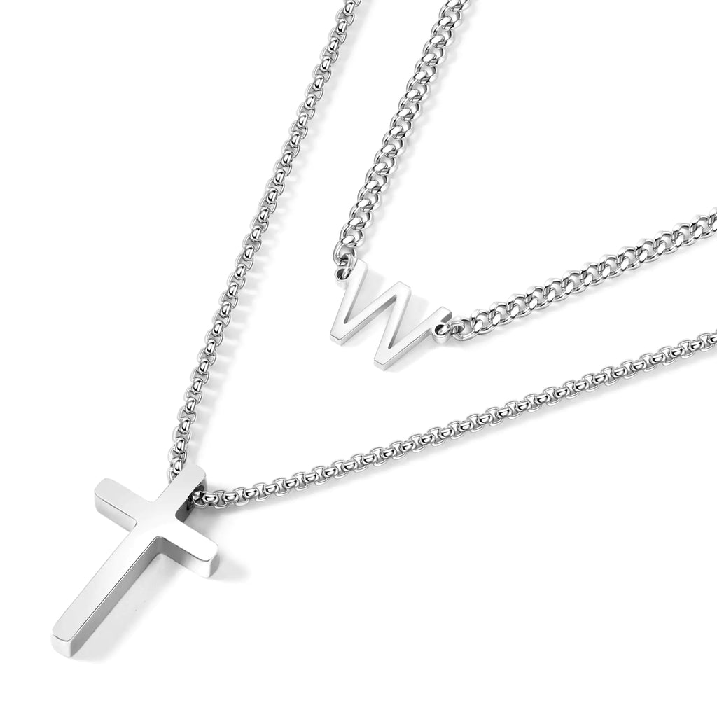 Men's Initial Cross Necklace