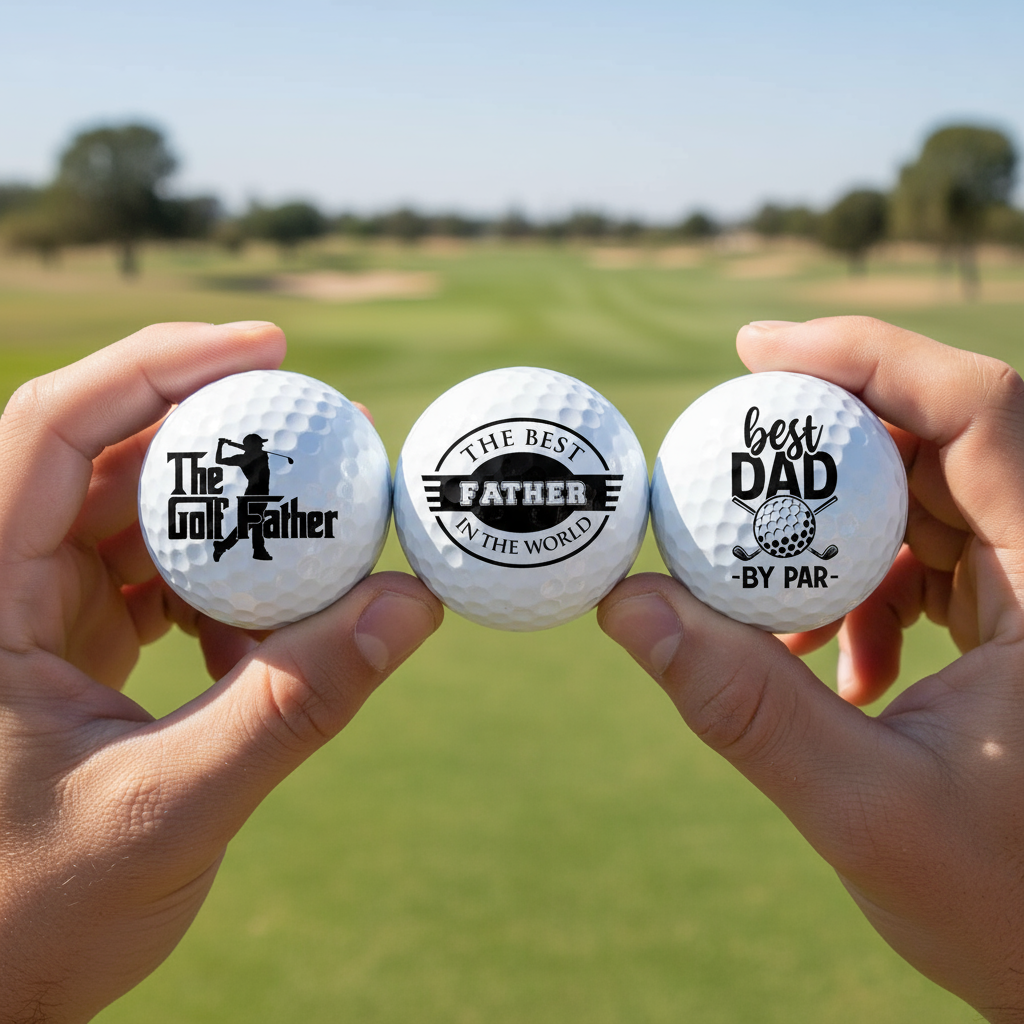 Close-up of Dad Golfer's Delight 3-Ball Set being held up