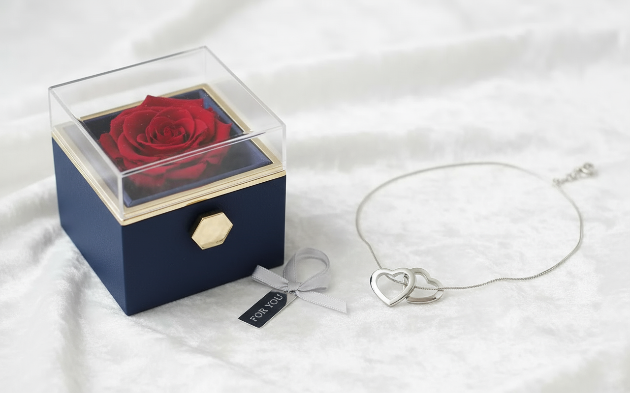 Stainless Steel Double Heart Necklace Gift Set