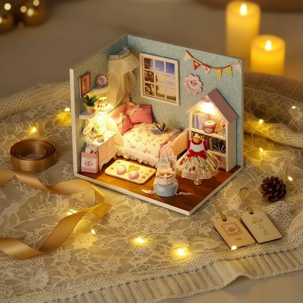 Warm and cozy gift-ready photo of assembled DIY Wooden House Puzzle Kit