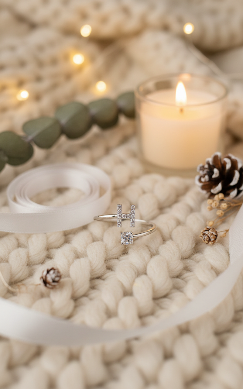 Warm and cozy gift-ready photo of Chic Letter Ring
