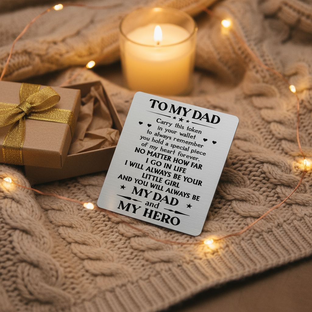 Warm and cozy gift-ready photo of Dad's Love Note Wallet Card