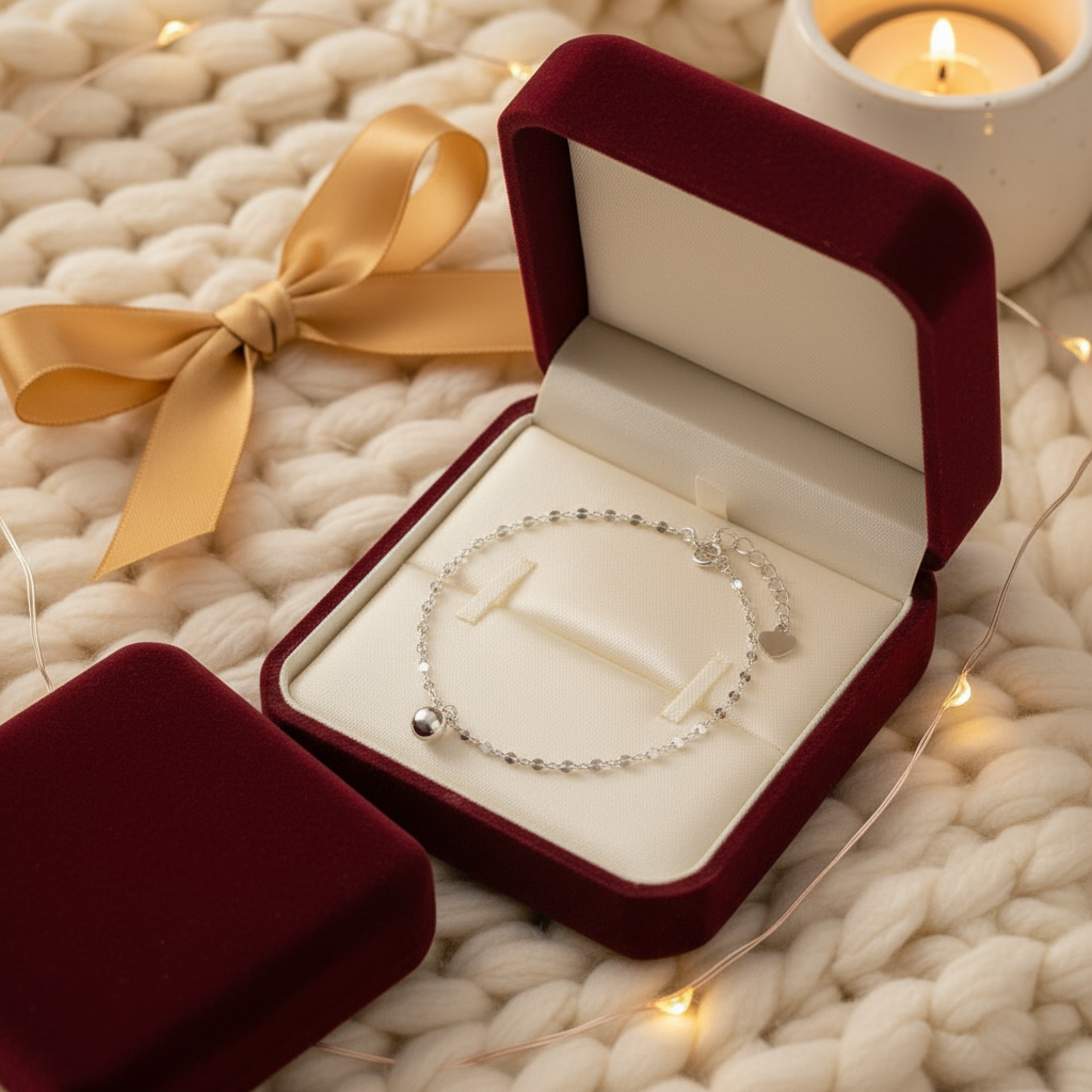 Warm and cozy gift-ready photo of Elegant Pearl Drop Silver Anklet
