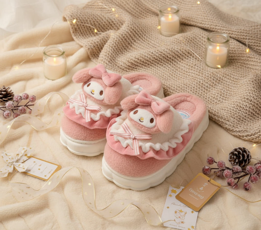 Warm and cozy gift-ready photo of Sanrio Plush Cozy Slippers